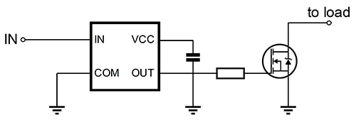 The driver and switch in low-side configuration Diagram of the driver and switch in low-side configuration
