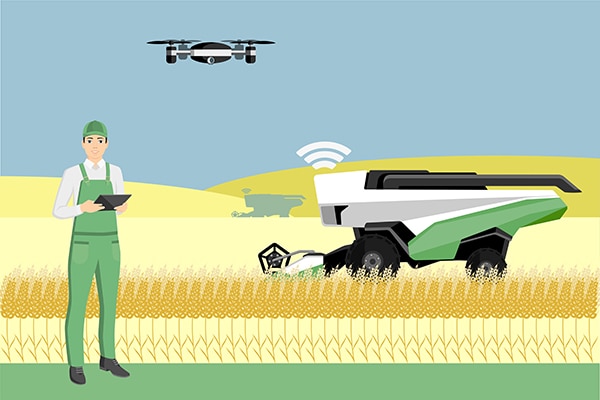 Swarms of coordinated ground and flying autonomous agricultural machines Billede af sværme af koordinerede autonome landbrugsmaskiner på jorden og i luften