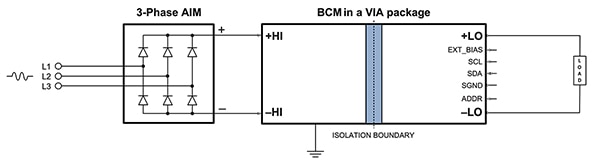 Vicor BCM requires a rectified AC input (click to enlarge) Diagram of Vicor BCM requires a rectified AC input (click to enlarge)
