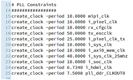 Clock constraints for the reference design Image des contraintes d'horloge pour la conception de référence