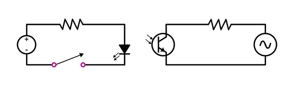 Basic internal schematic of solid-state relays แผนภาพแสดงแผนผังพื้นฐานภายในโซลิดสเตตรีเลย์