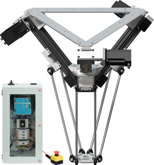 Three-axis delta robot and controller Image d'un contrôleur et d'un robot Delta à 3 axes