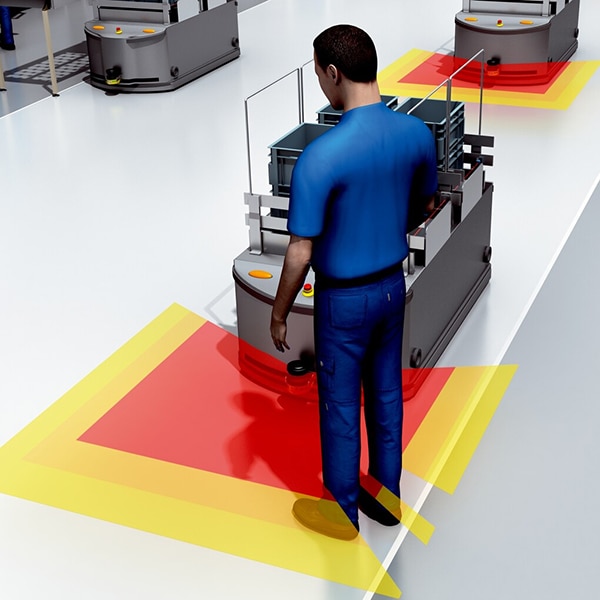 SICK S300 Mini Standard safety laser scanners mounted on a small AGV Image of SICK S300 Mini Standard safety laser scanners mounted on a small AGV