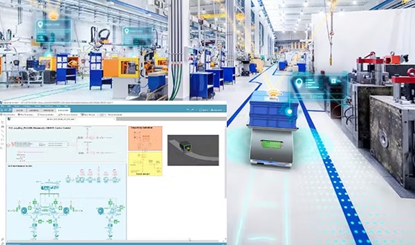 AMR digital twins can be virtually inserted Image des jumeaux numériques d'AMR pouvant être insérés virtuellement