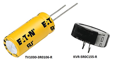 Eaton TV1030-3R0106-R and KVR-5R0C155-R capacitors Image of Eaton TV1030-3R0106-R and KVR-5R0C155-R capacitors