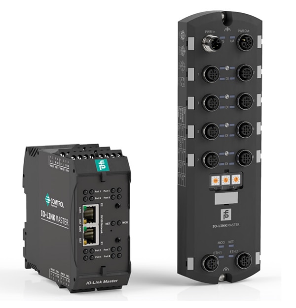 Pepperl+Fuchs DIN rail (left) and block style (right) IO-Link masters Image des maîtres IO-Link à rail DIN (à gauche) et de type bloc (à droite) de Pepperl+Fuchs