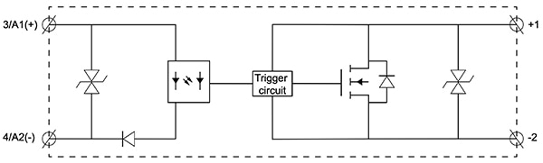Functional block diagram of the Carlo Gavazzi RM1D060D50 DC SPST SSR Image of functional block diagram of the Carlo Gavazzi RM1D060D50 DC SPST SSR