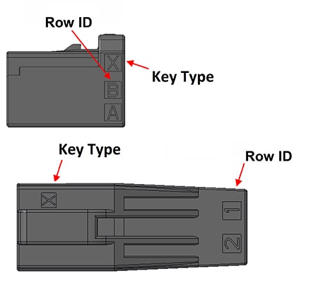 TE Connectivity D1000 Slim housing row identification and key orientation markings Image of TE Connectivity D1000 Slim housing row identification and key orientation markings