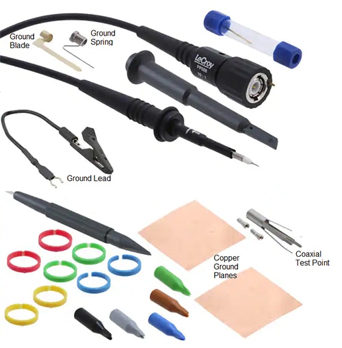 A typical accessory kit for a passive, high-impedance oscilloscope probe