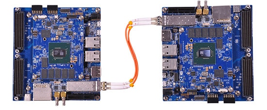 Two Zynq UltraScale+ MPSoC are interconnected via 10G SFP