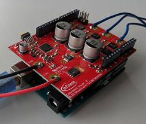 BLDC_SHIELD_TLE9879 mounted on Arduino Uno baseboard