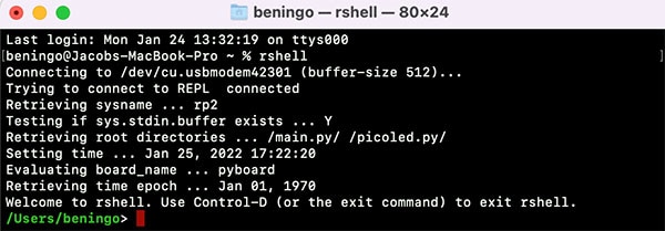 Running the Command rshell Initiates a Connection with the Development Board
