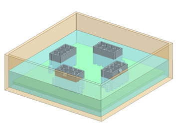 The testing CAD model showcases headers after the potting resin has been poured onto the PCB and into the case