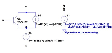 A model of an NPN transistor with a fourth pin (HEAT) representing the power output