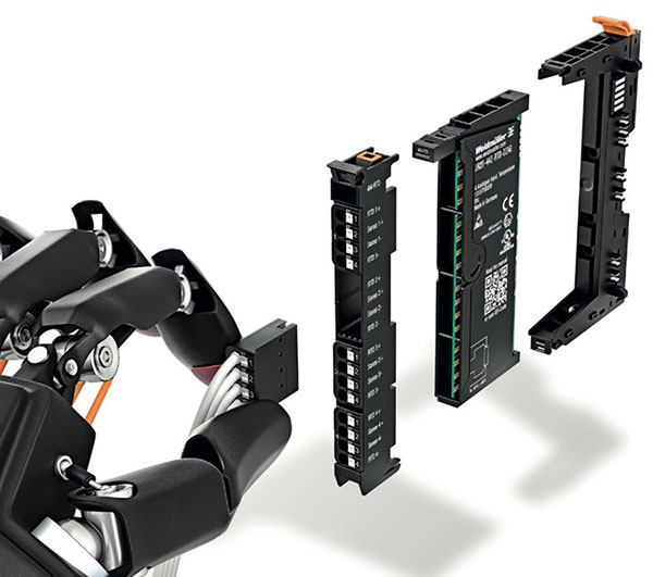 The I/O modules comprise a connection strip, electronics, and base module