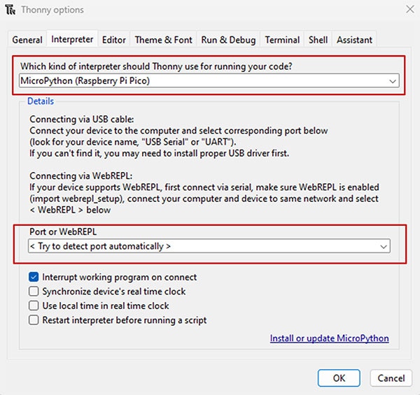 Thonny IDE configuration