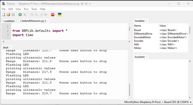 Thonny IDE output window of running code