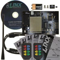 A board, 2 transmitters, 2 receivers, 2 decoders, an antenna, and a CD Development Kit TX 418MHz HS Compact
