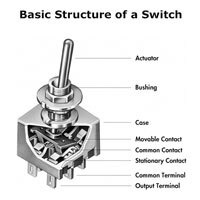 A cutaway diagram of a switch with parts labeled Switch Structure