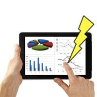 A caricature of ESD discharge represented by a large lightning bolt from a finger to a tablet ESD Discharge