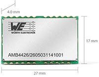 Wurth Electronics’ Thadeus Radio Module 434 MHz Image of AMBER Wireless GmbH's AMB4426 434 MHz Low Power Radio Module