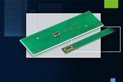 Narrow pitch connector against a background of multicolored abstract shapes