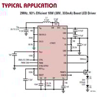 Analog Devices LT3922 36 V, 2 A Step-Up LED Drivers Typical Application Analog Devicesが提供するLT3922 36V、2A昇圧LEDドライバの一般的なアプリケーションの画像
