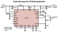 Analog Devices' LTC4041 Single Supercapacitor 3.3V Backup Application Diagram Image of Analog Devices' LTC4041 Single Supercapacitor 3.3V Backup Application Diagram
