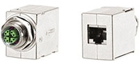 METZ CONNECT's M12 X-Code to RJ45 Feedthrough Adapters Image of METZ CONNECT's M12 X-Code to RJ45 Feed Through Adapters