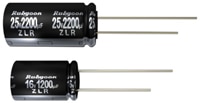 Rubycon ZLR Series Radial Lead Aluminum Electrolytic Capacitors Image of Rubycon ZLR Series Radial Lead Aluminum Electrolytic Capacitors