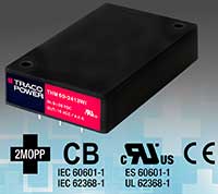 TRACO Power THM 60WI Series Quarter Brick DC/DC Converters Image of TRACO Power THM 60WI Series Quarter Brick DC/DC Converters