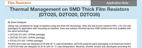 Thermal Management for Vishay Thick Film Resistors Immagine della nota applicativa del processo di pre-montaggio