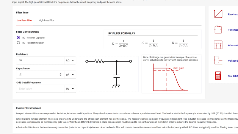 Low Pass Filter Calculater Image of A Low Pass Filter Calculater