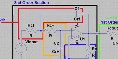 A close-up view of a third-order low-pass filter schematic
