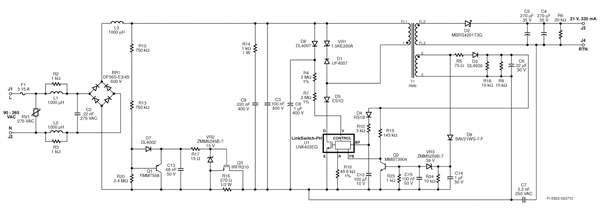 Image of Schematic for 7 W dimmable LED driver using electrolytic capacitors