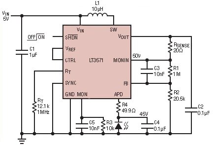 Linear Technology 基于 LT3571 的 5 - 45 V 升压电源