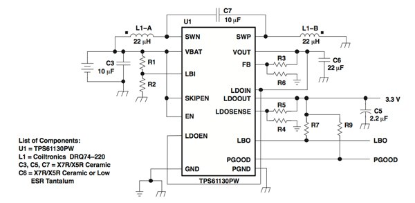 Image of Schematic for TI's TPS61130 configured with a single output