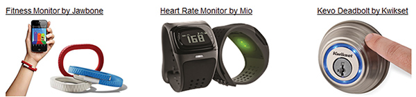 Image of Jawbone Fitness Monitor, Mio Heart Rate Monitor, and Kwikset deadbolt