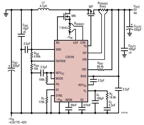 Diagram of Linear Tech’s LT8709 inverting converter