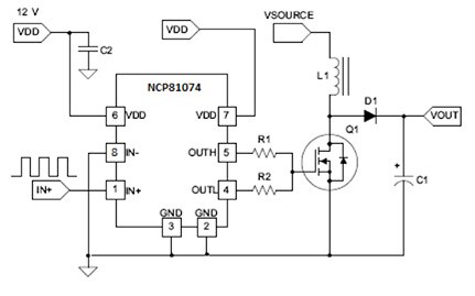 Diagram of ON Semiconductor NCP81074A/B low-side MOSFET