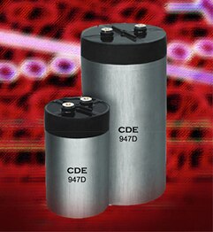 CDE’s 947D Series has very high ripple current making it a good match for inverter designs for wind, solar, fuel cells, UPS systems and more. (Image courtesy of Cornell Dubilier Electronics)