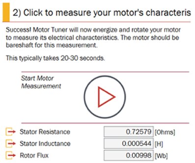 Image of KMS screen to enable measurement of motor electrical characteristics
