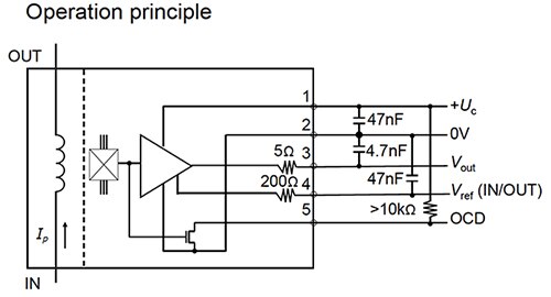 Diagram of LEM USA HO-P closed-loop current transformer