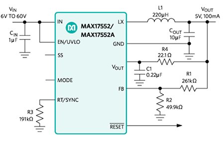Diagram of Maxim MAX17552A’s switching topology