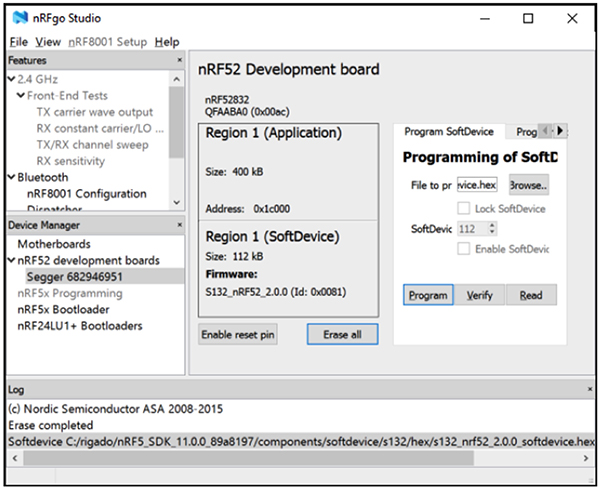 Image of Nordic Semiconductor nRFgo Studio SoftDevice Window