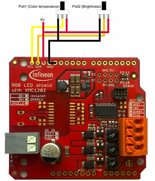 Image of Infineon RGB LED Shield pin layout