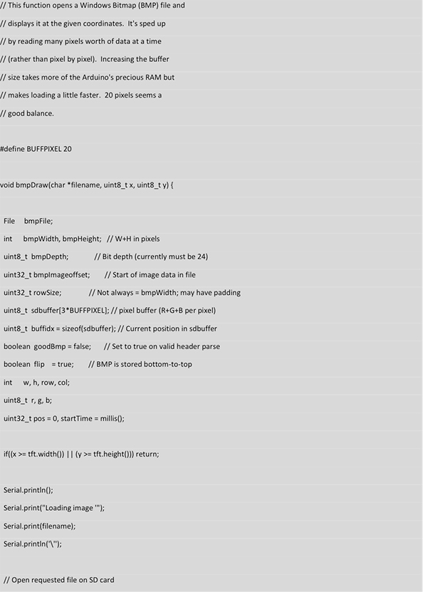 Image of TFT controller code for displaying bitmap files