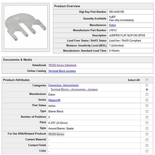 Image of Digi-Key part search page for the J101/J jumper