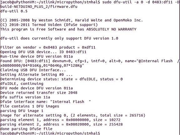 使用 dfu-util 将 MicroPython 加载到微控制器的图片