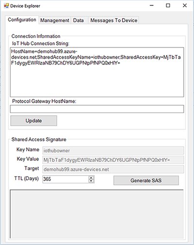Image of Windows Device Explorer for provisioning and IoT hub management